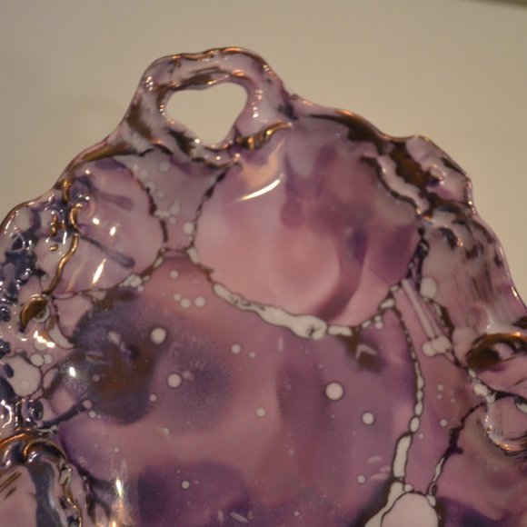 Unknown Decor Dish Oval Porcelain Purple Gold Stain approx. 9' x 7' - Picture 4 of 4